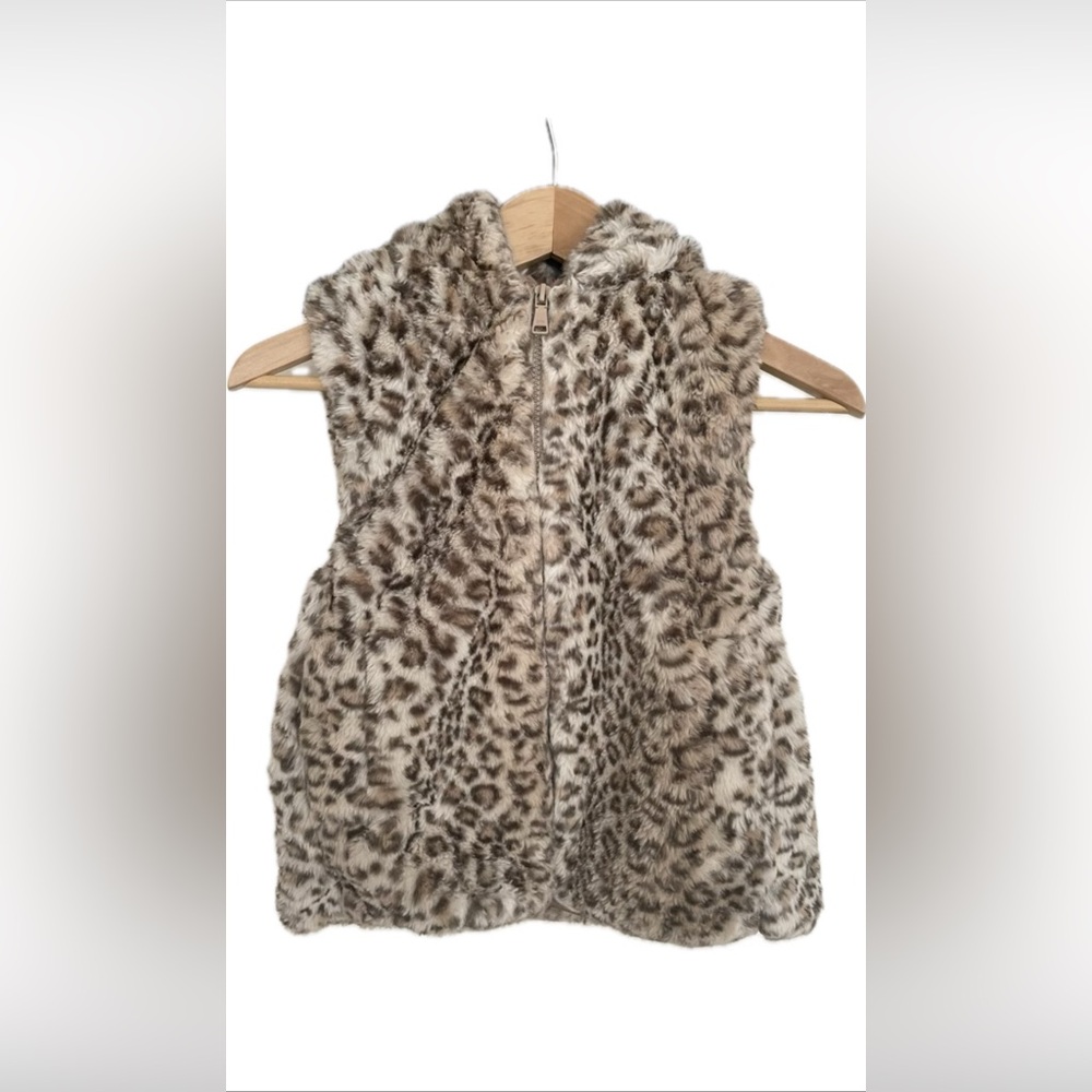 Zara Kids Faux Fur Vest Animal Print with Hood